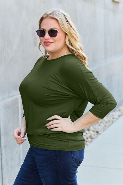 Basic Bae Full Size Round Neck Batwing Sleeve Blouse - More Colors! - In Style Chics Boutique LLC