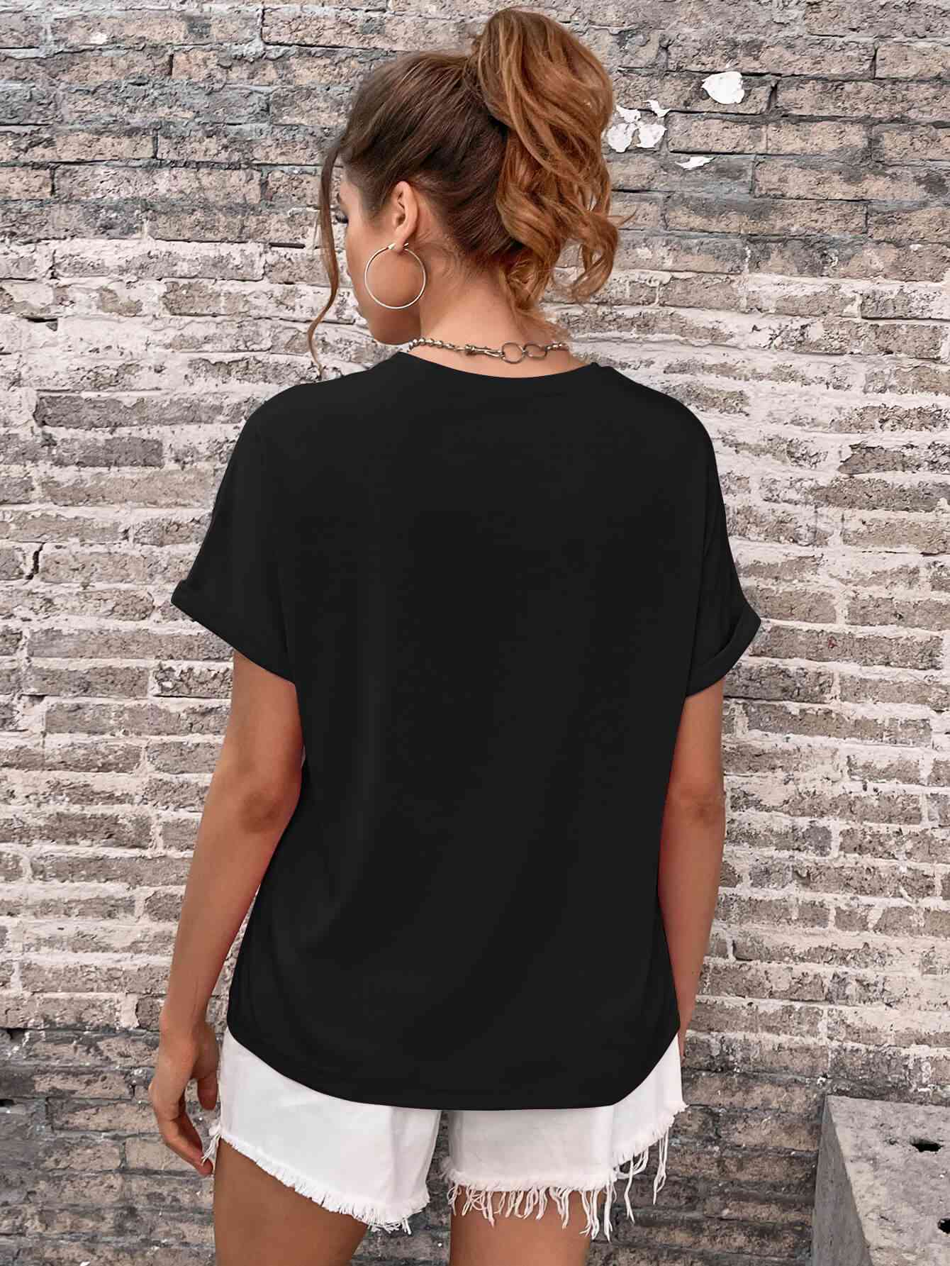 Round Neck Cuffed Sleeve T-Shirt - In Style Chics Boutique LLC