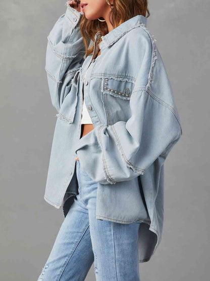 Button Down Raw Hem Denim Jacket - Ivory or Misty Blue - In Style Chics Boutique LLC