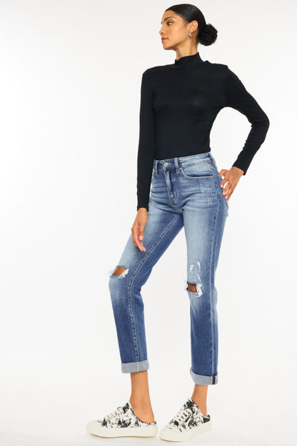 Kancan High Waist Distressed Hem Detail Cropped Straight Jeans - In Style Chics Boutique LLC