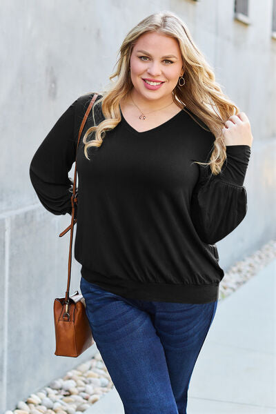 Basic Bae Full Size V-Neck Lantern Sleeve Blouse - More Colors! - In Style Chics Boutique LLC