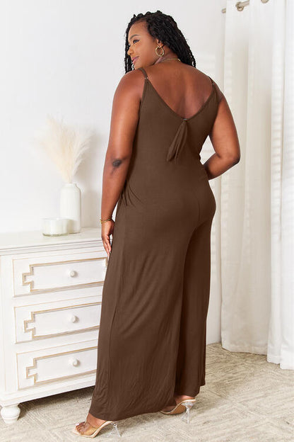 Double Take Full Size Soft Rayon Spaghetti Strap Tied Wide Leg Jumpsuit - More Colors! - In Style Chics Boutique LLC