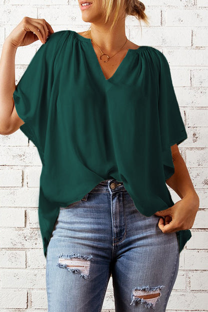 Gathered Detail Notched Neck Flutter Sleeve Top - More Colors! - In Style Chics Boutique LLC