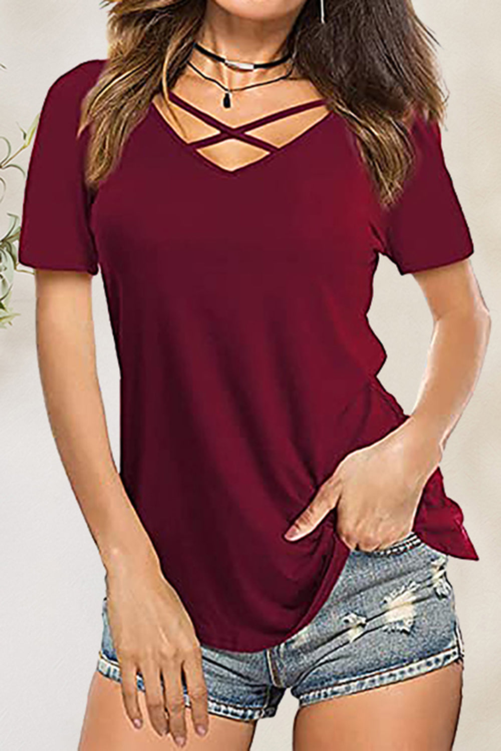 Crisscross Short Sleeve T-Shirt More Colors! - In Style Chics Boutique LLC