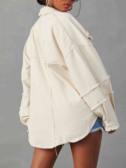 Button Down Raw Hem Denim Jacket - Ivory or Misty Blue - In Style Chics Boutique LLC