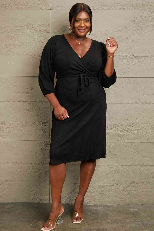 Culture Code Full Size Surplice Flare Ruching Dress - In Style Chics Boutique LLC