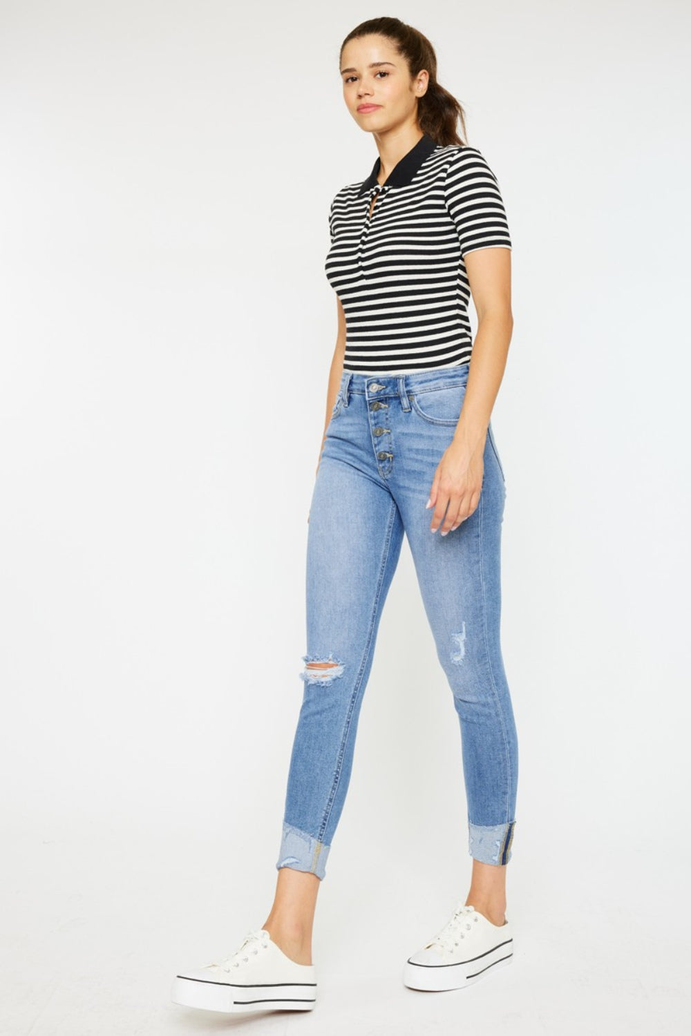 Kancan Distressed Cat's Whiskers Button Fly Jeans - In Style Chics Boutique LLC