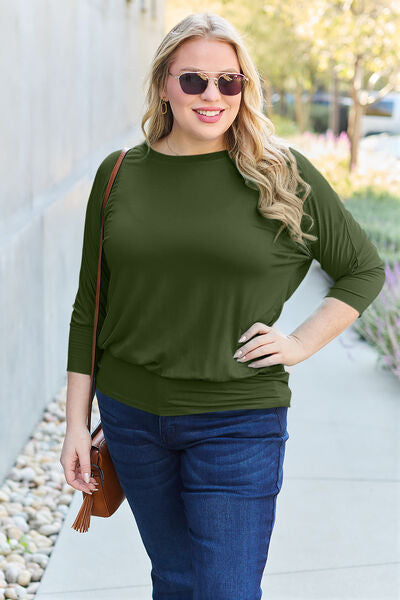 Basic Bae Full Size Round Neck Batwing Sleeve Blouse - More Colors! - In Style Chics Boutique LLC