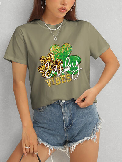 LUCKY VIBES Round Neck Short Sleeve T-Shirt - In Style Chics Boutique LLC