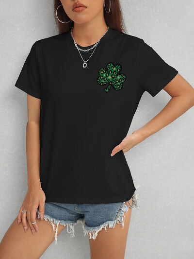 Lucky Clover Round Neck Short Sleeve T-Shirt - In Style Chics Boutique LLC