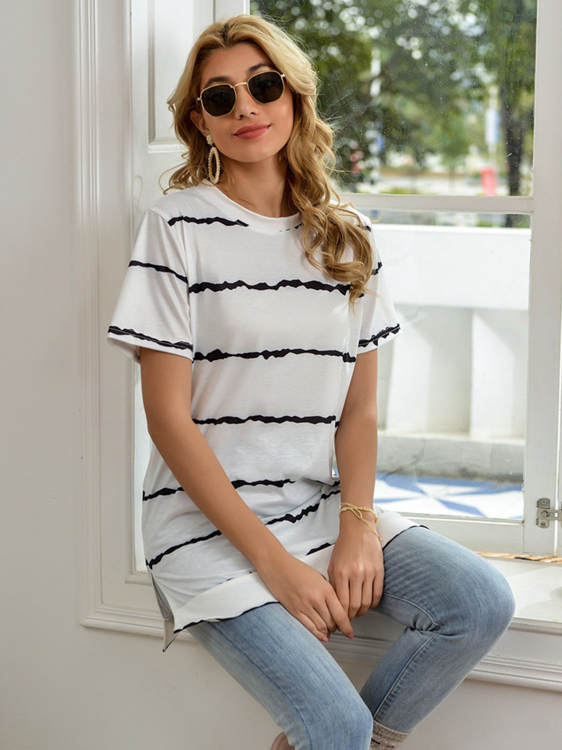 Striped Round Neck Short Sleeve T-Shirt- More Colors! - In Style Chics Boutique LLC