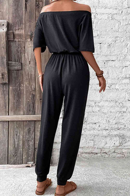 Off-Shoulder Jumpsuit with Pockets - In Style Chics Boutique LLC