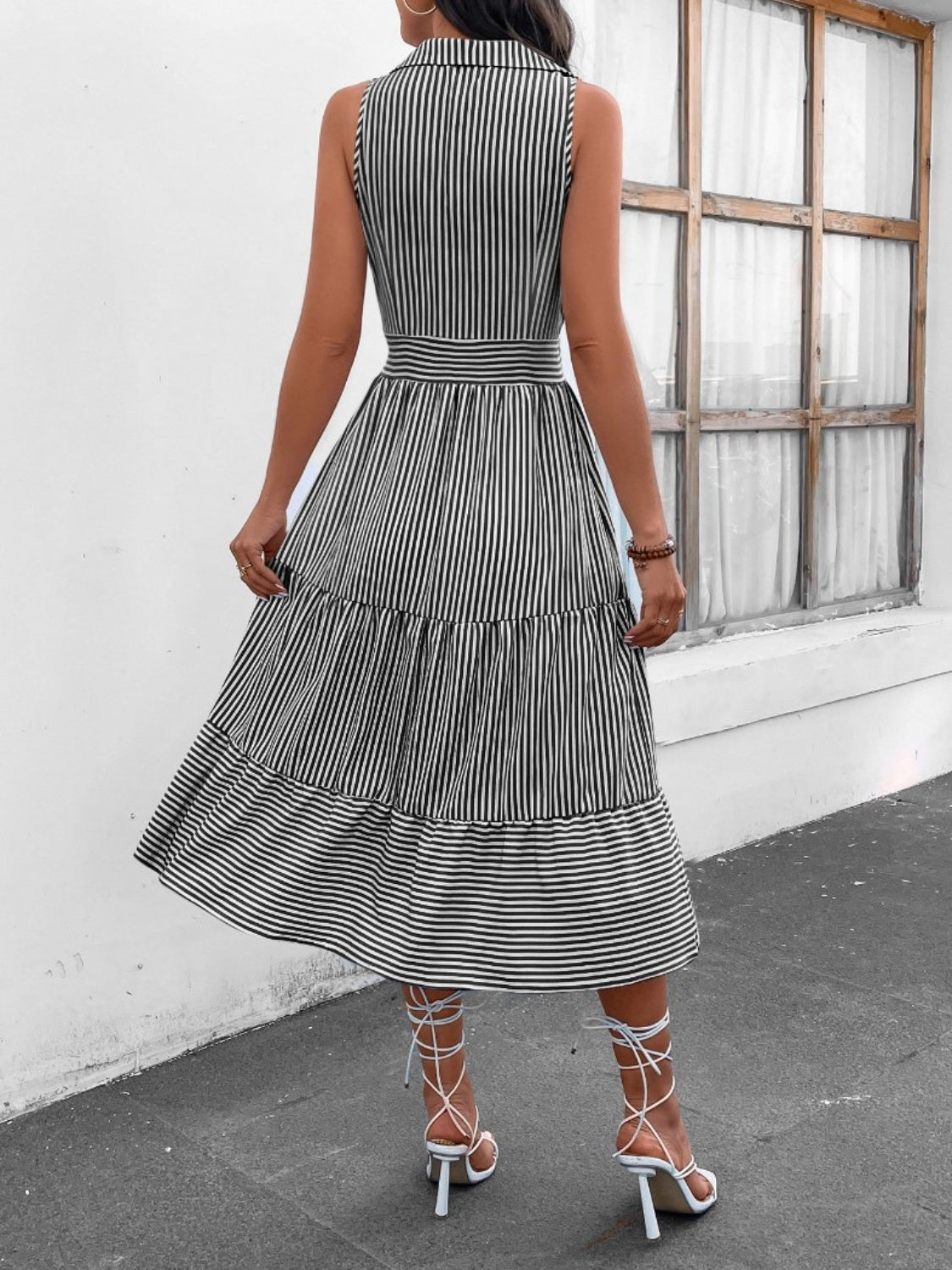 Striped Johnny Collar Sleeveless Midi Dress - More Colors! - In Style Chics Boutique LLC