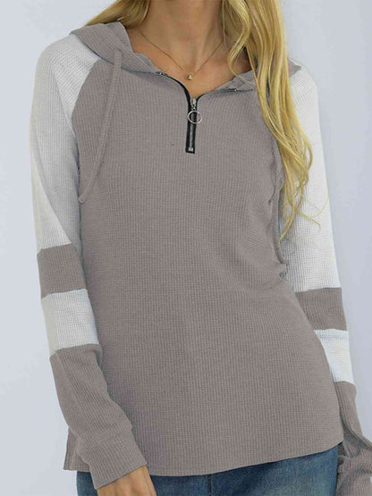 Quarter-Zip Waffle-Knit Hoodie - In Style Chics Boutique LLC