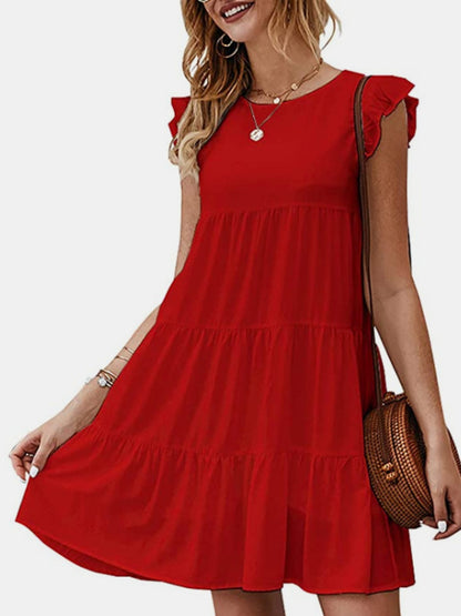 Ruffled Round Neck Cap Sleeve Mini Dress - More Colors! - In Style Chics Boutique LLC